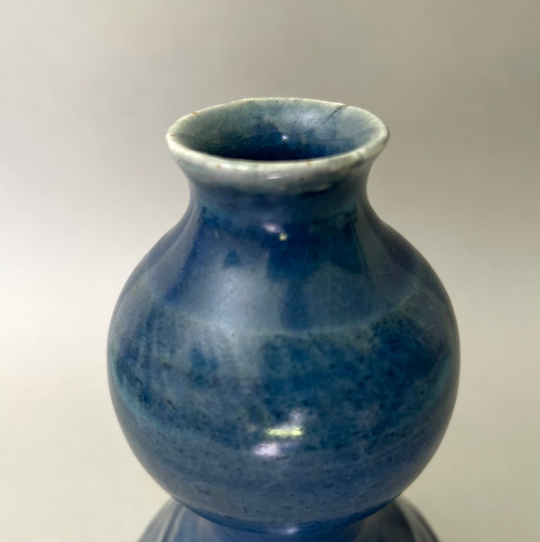 Ming Blue Monochrome Fahua Lotus double gourd vase - 15th - 17th Century Chinese Porcelain