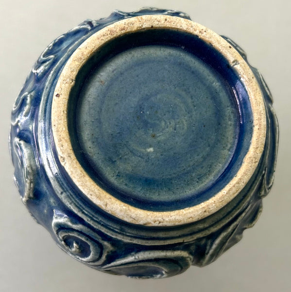 Ming Blue Monochrome Fahua Lotus double gourd vase - 15th - 17th Century Chinese Porcelain