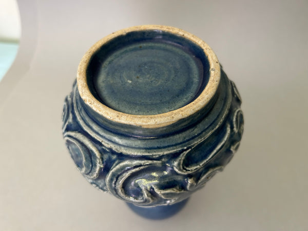Ming Blue Monochrome Fahua Lotus double gourd vase - 15th - 17th Century Chinese Porcelain