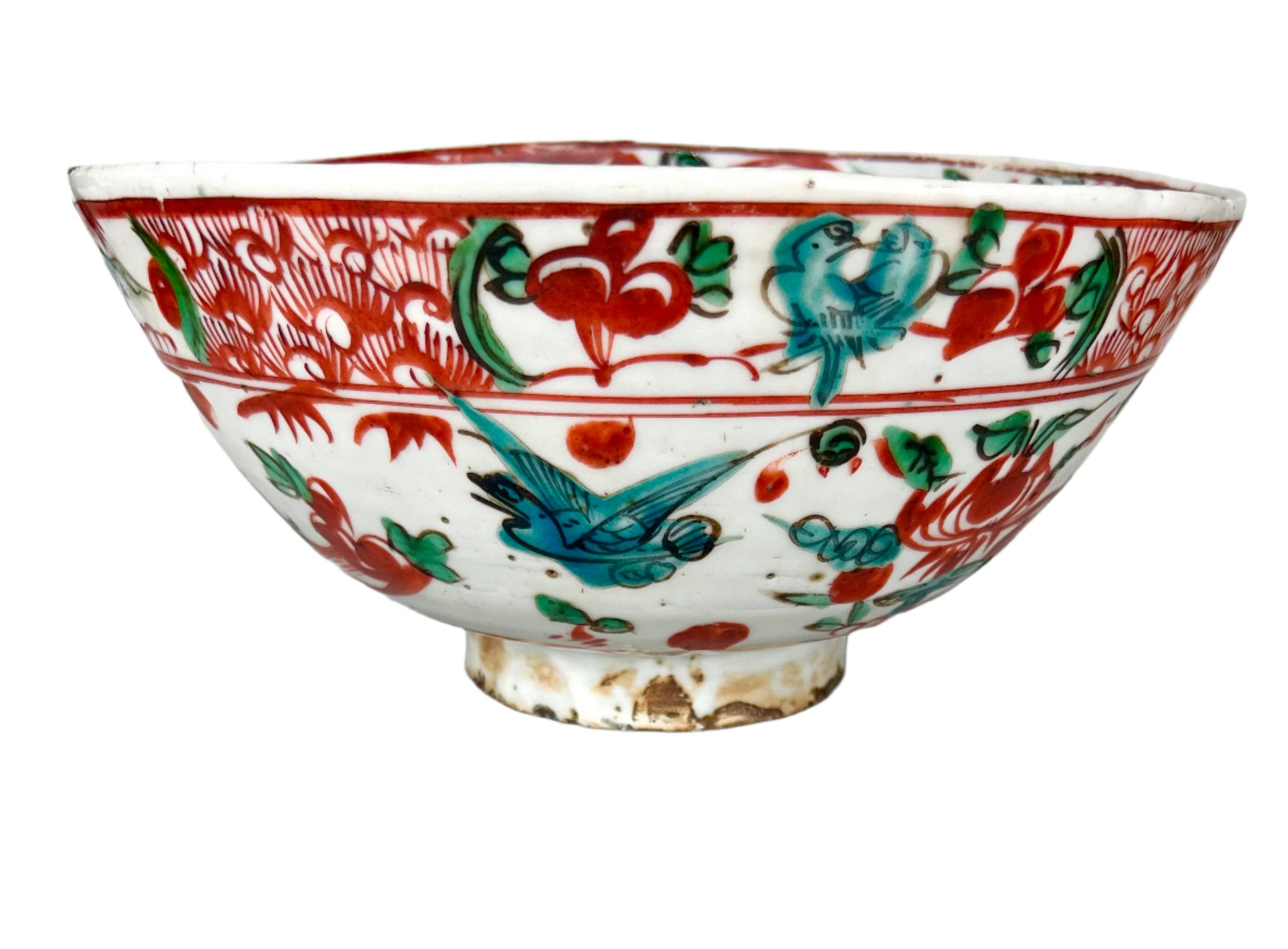 Ming Swatow Polychrome Bird & Flower Bowl 16th Century Chinese Porcelain Antique