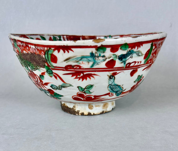 Ming Swatow Polychrome Bird & Flower Bowl 16th Century Chinese Porcelain Antique