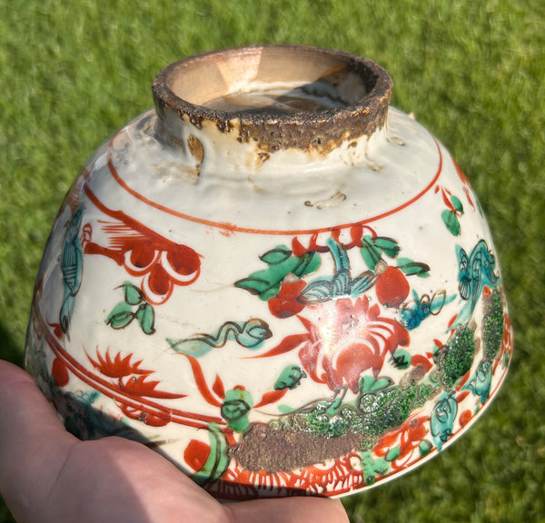 Ming Swatow Polychrome Bird & Flower Bowl 16th Century Chinese Porcelain Antique