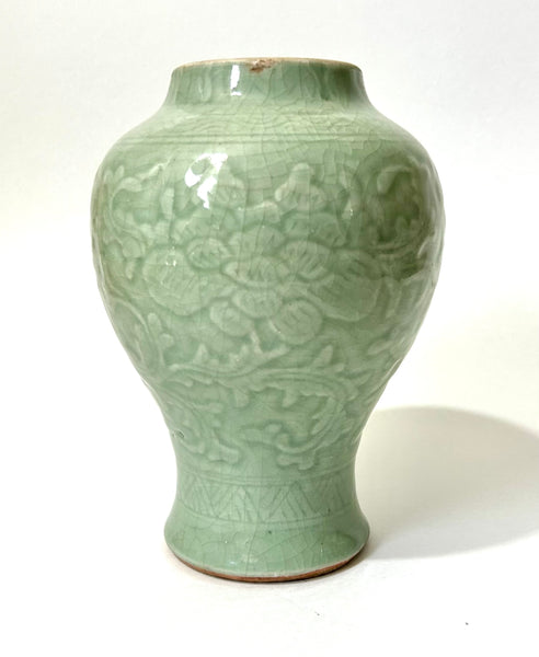 Ming Celadon Peony scroll vase - Chinese Porcelain