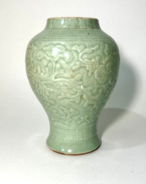 Ming Celadon Peony scroll vase - Chinese Porcelain