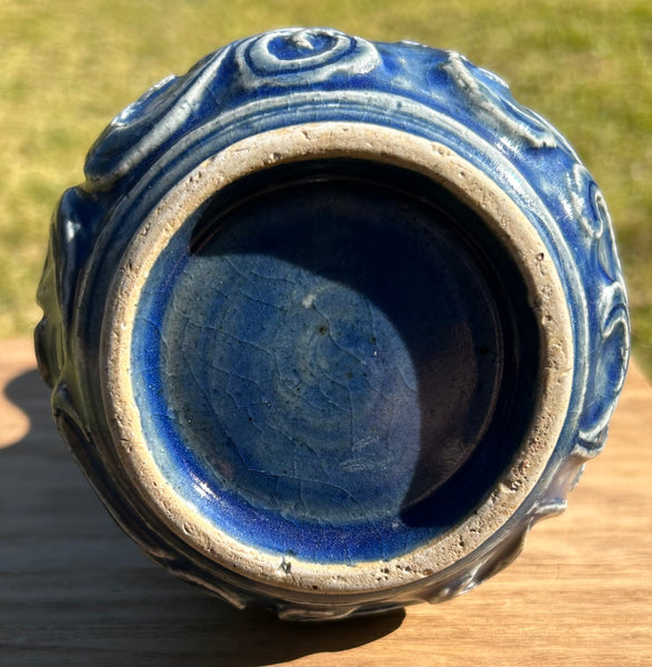 Ming Blue Monochrome Fahua Lotus double gourd vase - 15th - 17th Century Chinese Porcelain