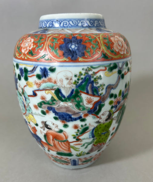 Yongzheng - Qianlong Doucai Immortals Jar 18th Century Antique