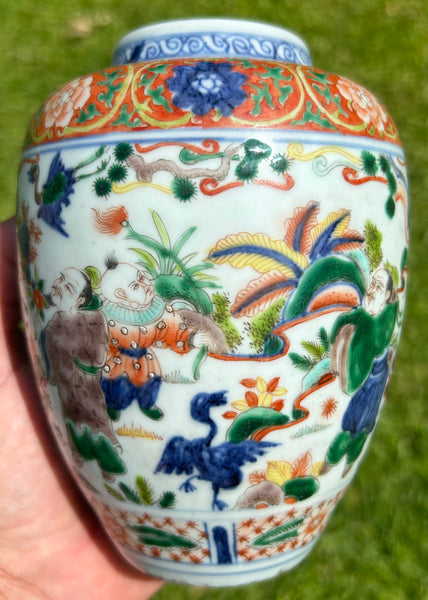 Yongzheng - Qianlong Doucai Immortals Jar 18th Century Antique