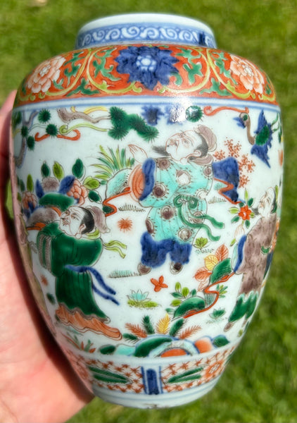 Yongzheng - Qianlong Doucai Immortals Jar 18th Century Antique