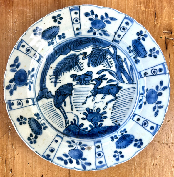 SOLD Ming Deer Kraak Plate Wanli Period 1572 to 1620