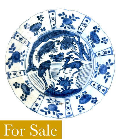 SOLD Ming Deer Kraak Plate Wanli Period 1572 to 1620