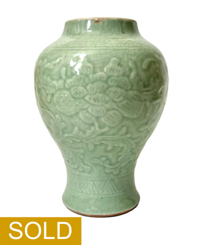 Ming Celadon Peony scroll vase - Chinese Porcelain