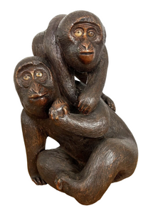 Okimono of 2 Monkeys (not Netsuke) Wood Japanese Edo Antique 18th - 19th C