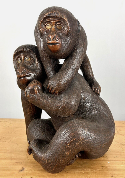 Okimono of 2 Monkeys (not Netsuke) Wood Japanese Edo Antique 18th - 19th C