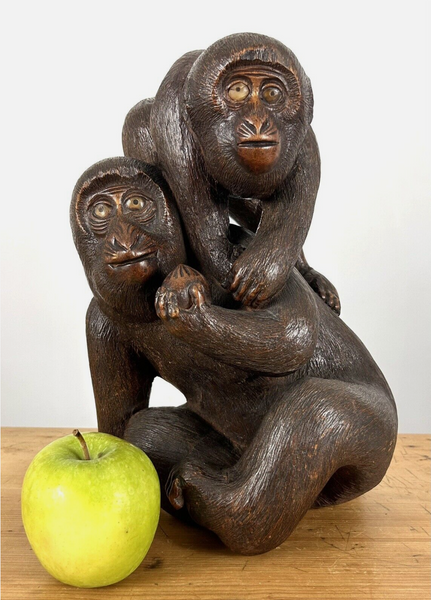 Okimono of 2 Monkeys (not Netsuke) Wood Japanese Edo Antique 18th - 19th C