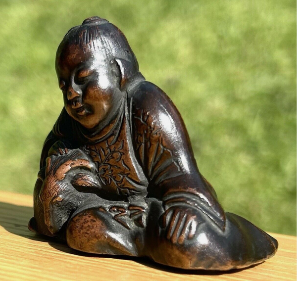 Bronze Scroll Weight Chinese Boy And Goat Antique 18th - 19th Century