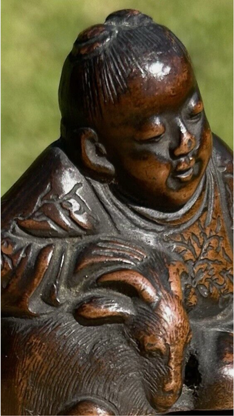 Bronze Scroll Weight Chinese Boy And Goat Antique 18th - 19th Century