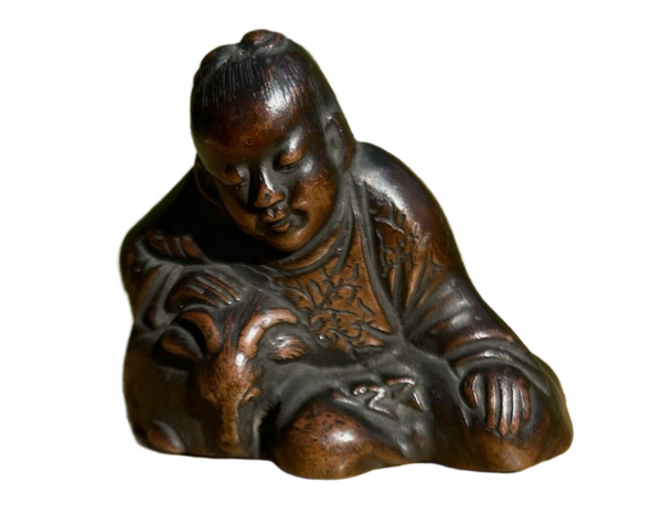 Bronze Scroll Weight Chinese Boy And Goat Antique 18th - 19th Century