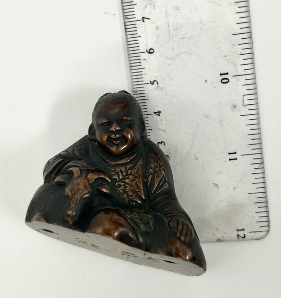 Bronze Scroll Weight Chinese Boy And Goat Antique 18th - 19th Century