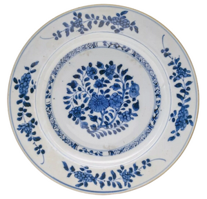 Kangxi Blue & White Peony Flower Plate Chinese Porcelain Antique 1662 - 1722