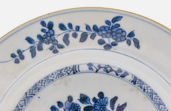 Kangxi Blue & White Peony Flower Plate Chinese Porcelain Antique 1662 - 1722