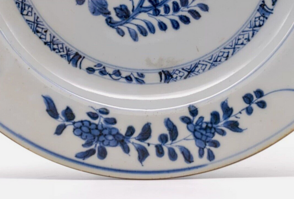 Kangxi Blue & White Peony Flower Plate Chinese Porcelain Antique 1662 - 1722