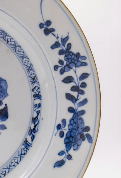 Kangxi Blue & White Peony Flower Plate Chinese Porcelain Antique 1662 - 1722
