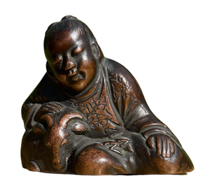 Bronze Scroll Weight Chinese Boy And Goat Antique 18th - 19th Century