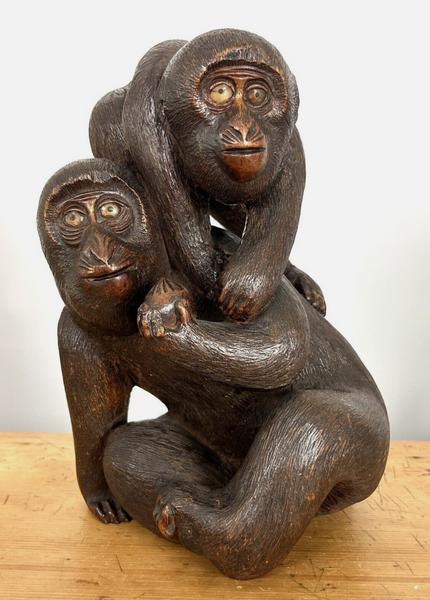 Okimono of 2 Monkeys (not Netsuke) Wood Japanese Edo Antique 18th - 19th C