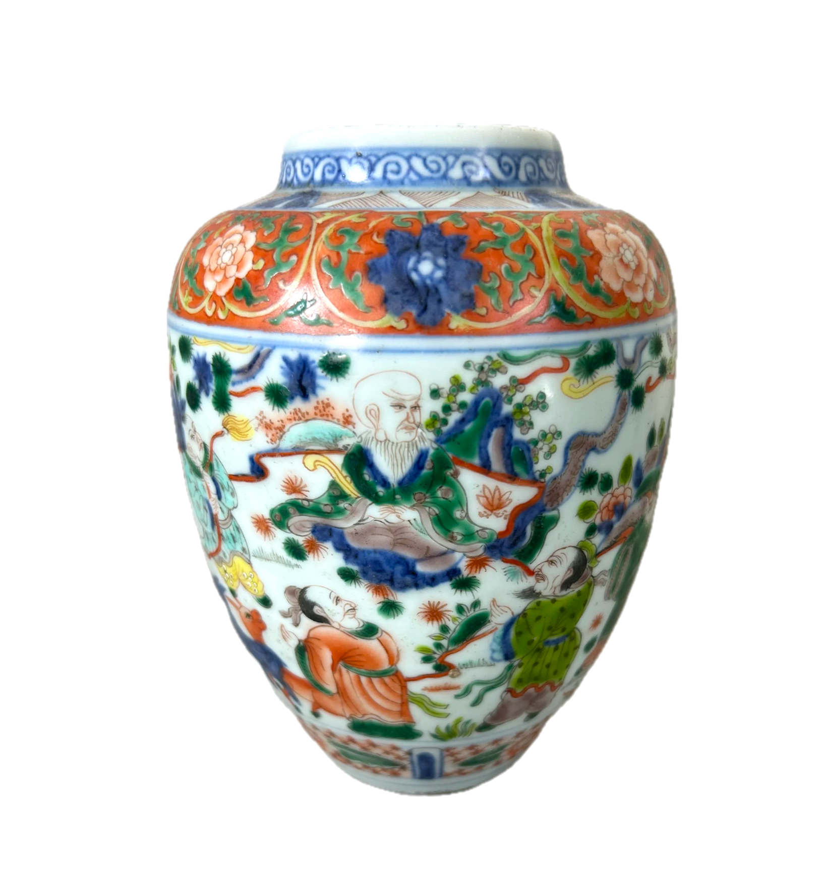Yongzheng - Qianlong Doucai Immortals Jar 18th Century Antique
