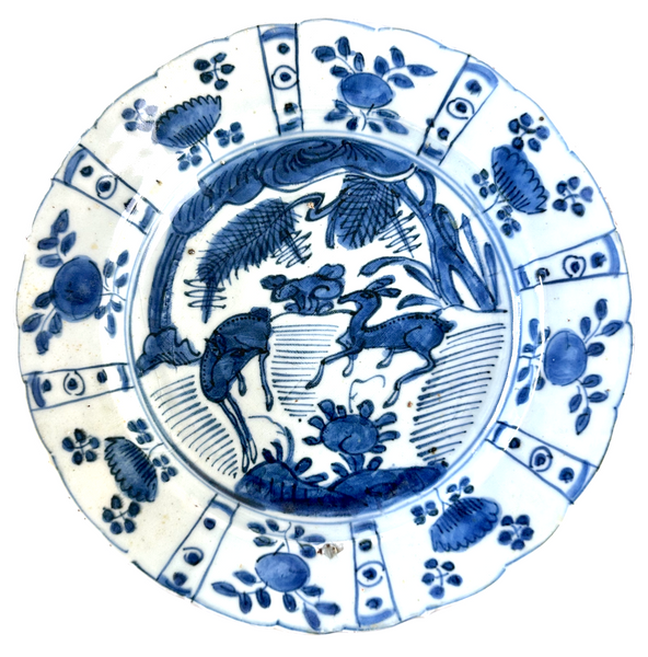 SOLD Ming Deer Kraak Plate Wanli Period 1572 to 1620