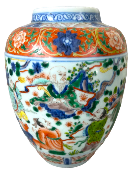 Yongzheng - Qianlong Doucai Immortals Jar 18th Century Antique